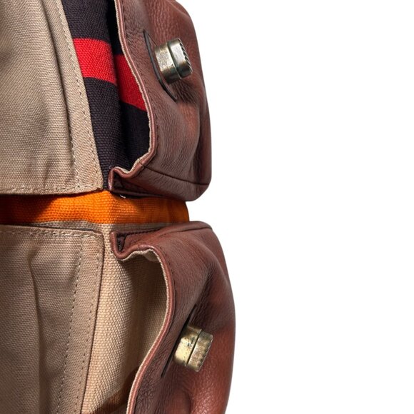 Cole Haan Handbag Brown Leather Canvas Retro Striped Colorblock Boho - Picture 4 of 10